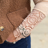 Beige Crochet Lace Hem Sleeve Top