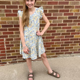 Girls Floral Ruffle Sleeve Tiered Dress