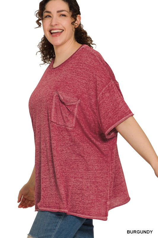 Plus Oversize Burn Out Tee w/ Pocket