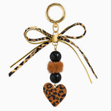 Leopard Heart Bow Pom Bag Charm