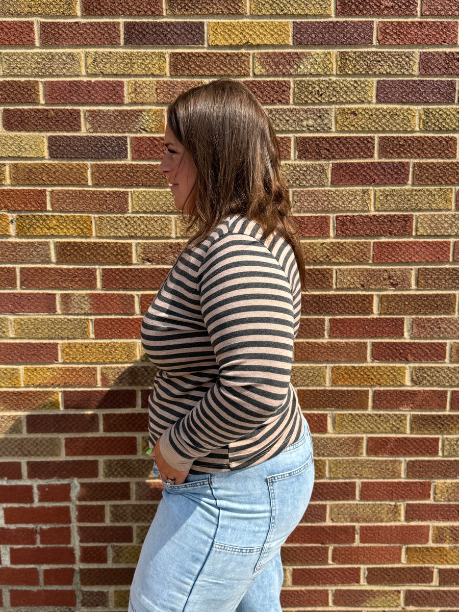 Stripe Button Up Long Sleeve Henley