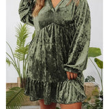 Plus Velvet Babydoll Dress w/ Puff Sleeve