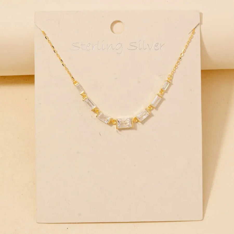Sterling Silver Cz Baguette Chain Necklace