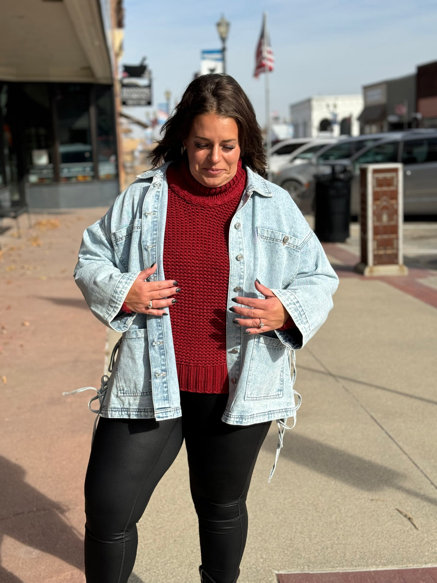 Side Tie Oversized Denim Jacket