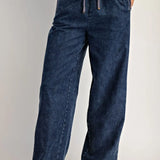 Denim Washed Drawstring Elastic Waist Pants