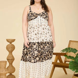 Plus Mixed Floral Tiered Midi Dress