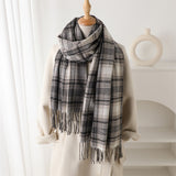 Back & White Plaid Tassel Scarf