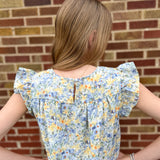 Girls Floral Ruffle Sleeve Tiered Dress