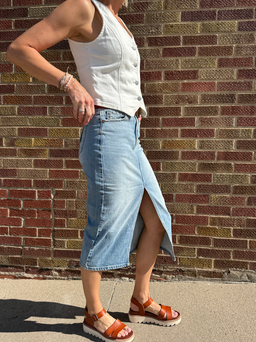 Cello High Rise Midi Skirt w/ Front Slit