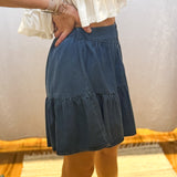 Denim Tiered Mini Skirt w/ Button Detail