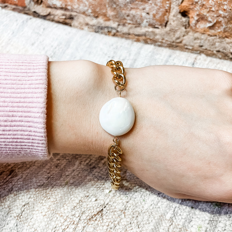 Pearl Charm 18K Gold Bracelet