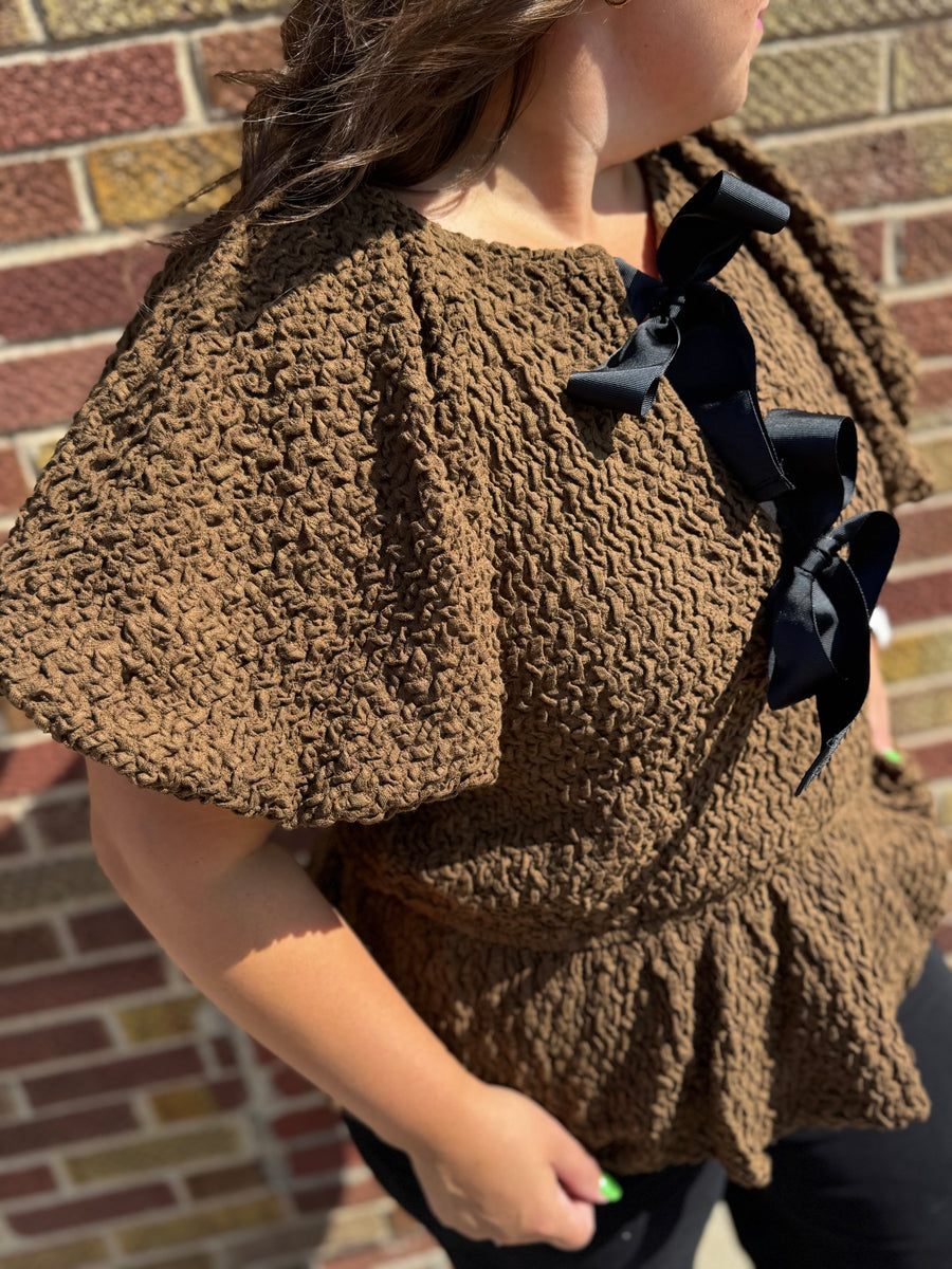 Plus Textured Peplum Top w/Front Tie