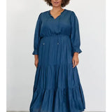 Plus Long Sleeve Split Neck Maxi Dress