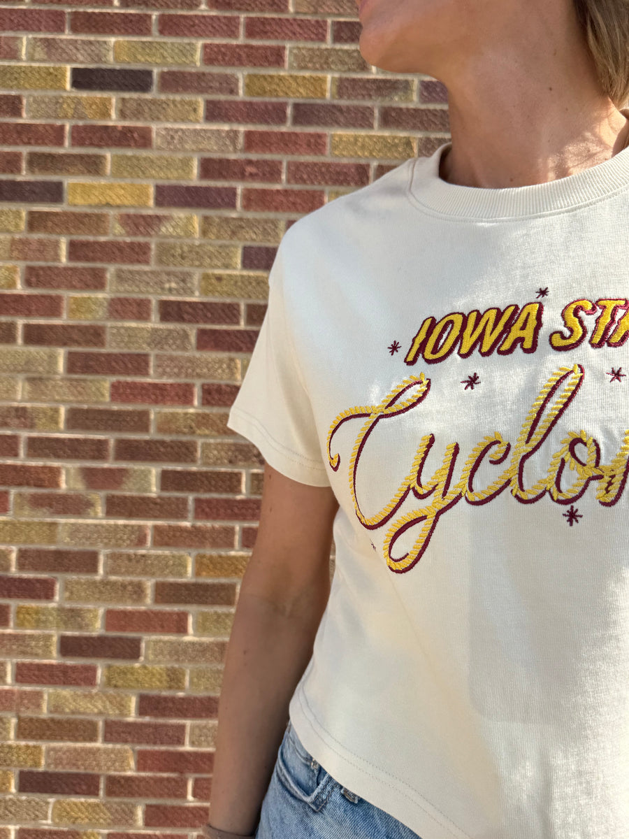 ISU Embroidered Laso Luxe Crop Tee