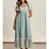 Floral Print Maxi Dress w/Flutter Sleeve