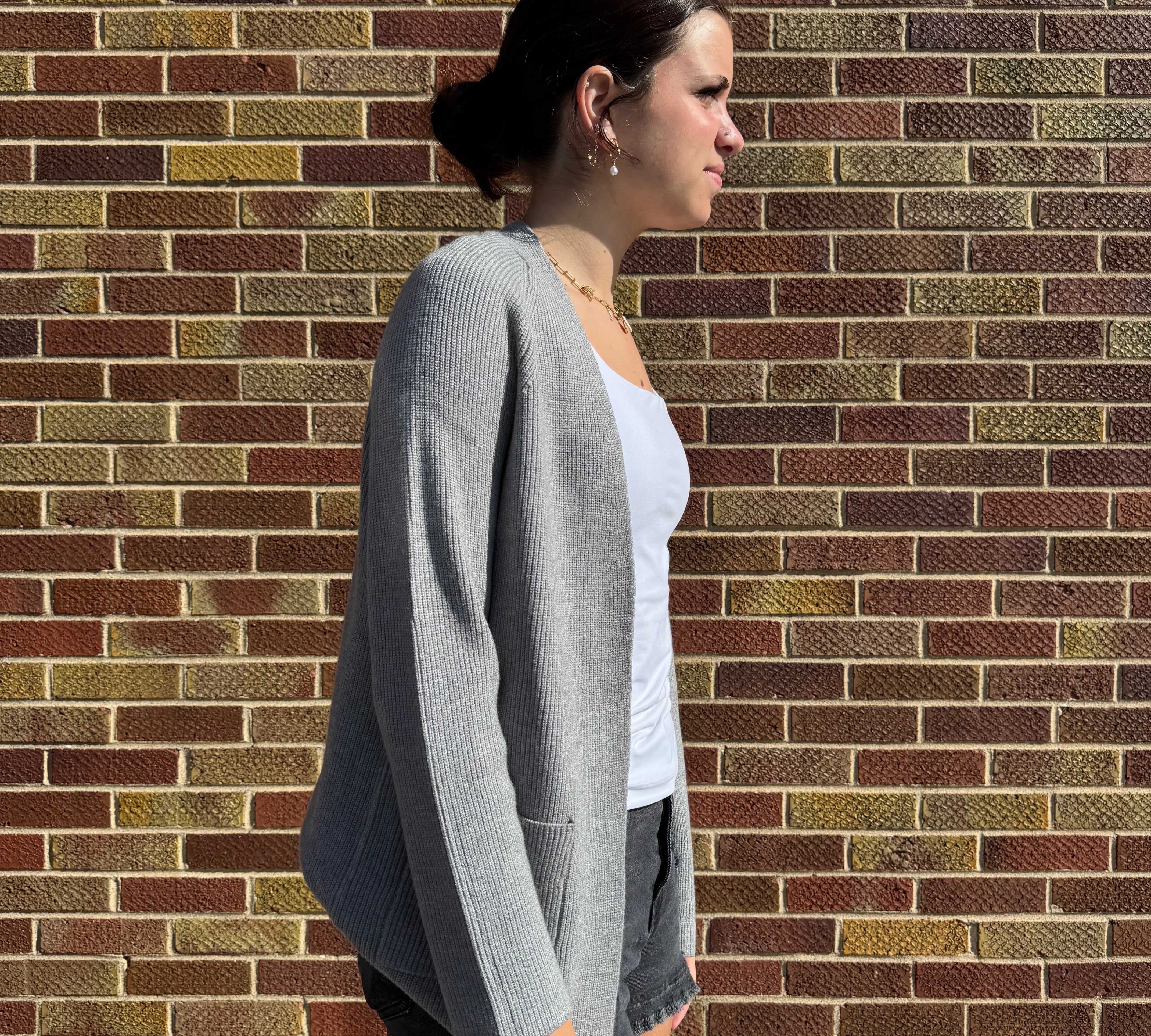 Ribbed Raglan Sleeve Cardigan w/ Pocket