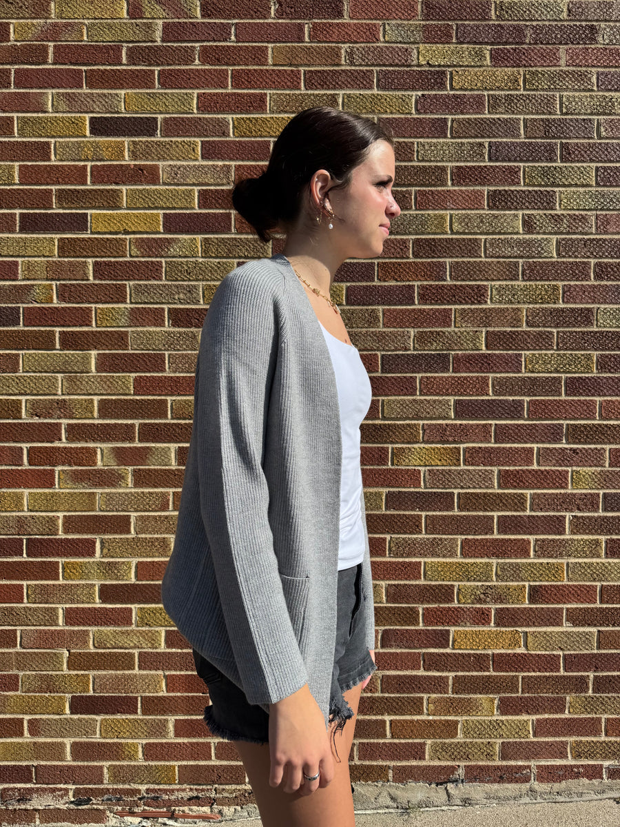 Ribbed Raglan Sleeve Cardigan w/ Pocket