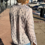 Long Sleeve Metallic Dot Button Down Top