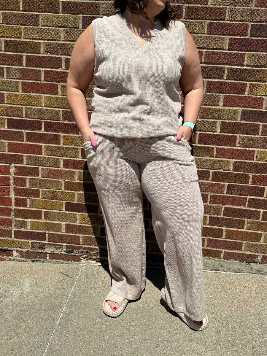 Wide Leg Pant w/Ribbed Hem