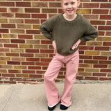 Girls Wide Leg Pink Denim Pants
