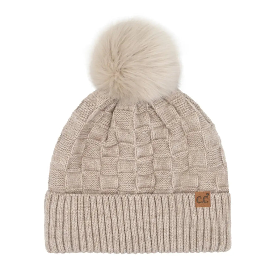 CC Woven Check Pom Beanie