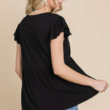 V-Neck Short Sleeve Top w/Ruching