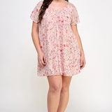 Plus Short Sleeve Floral Chiffon Dress