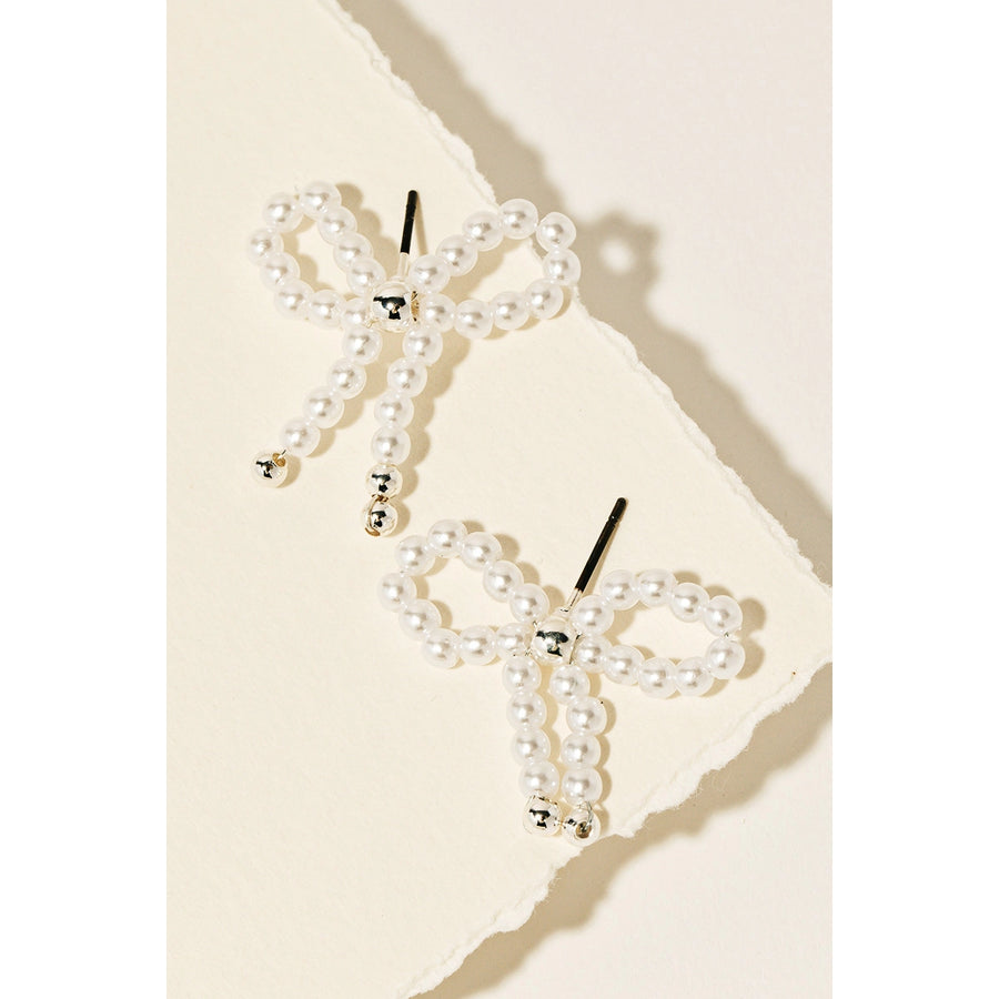 Pearl Beaded Ribbon Stud Earring