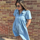 Collared Puff Sleeve Chambray Dress