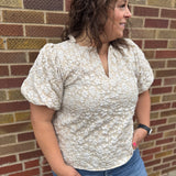 Floral Textured Balloon Sleeve Top
