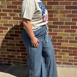 Plus Washed Pinstripe Wide Leg Pants