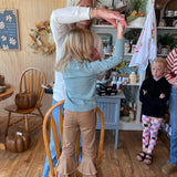 Girls Khaki Denim Double Ruffle Pants