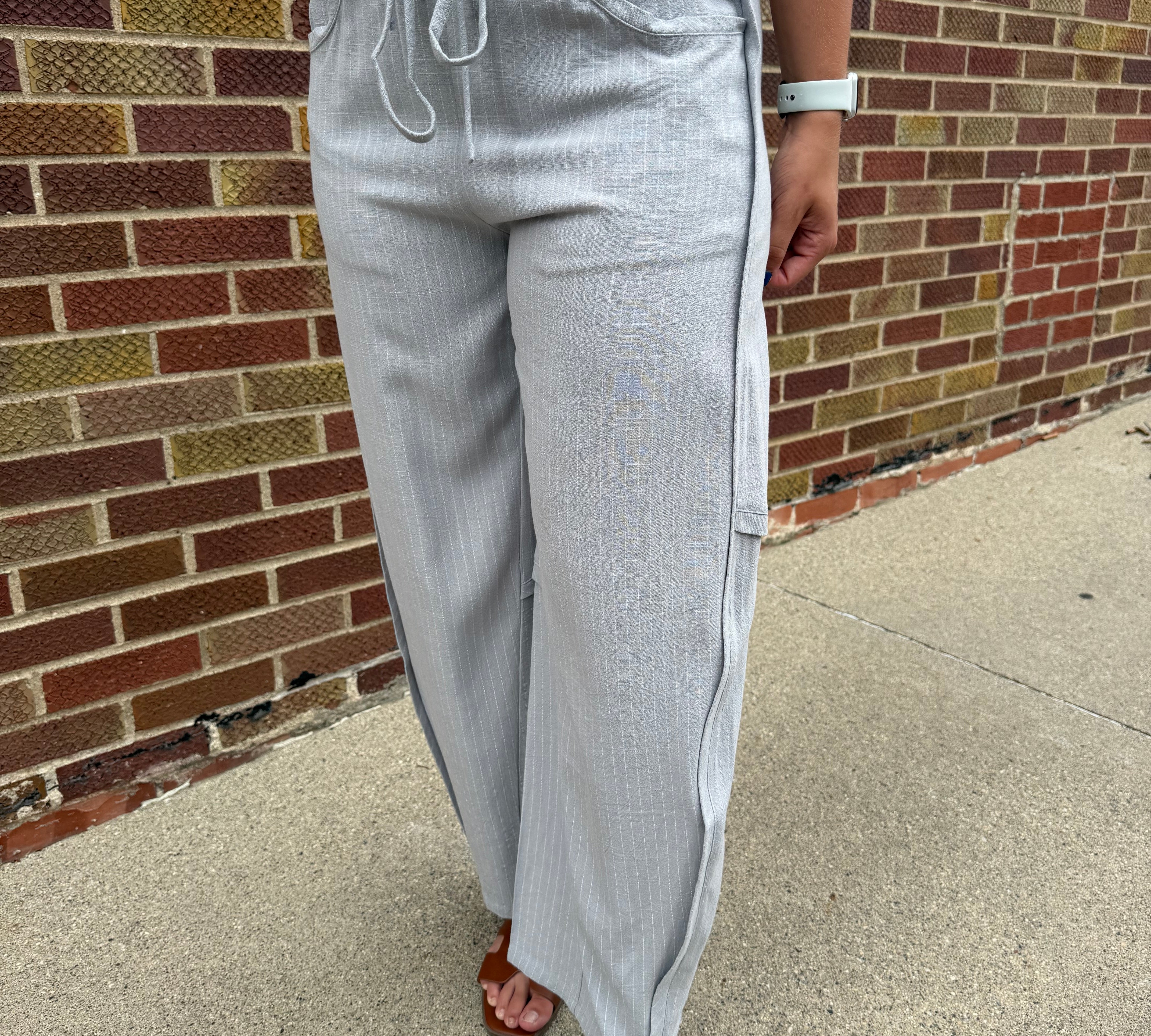 Relaxed Stripe Barrel Pants w/Pockets