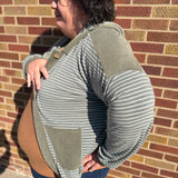 Plus Round Neck Striped Button Down Hoodie