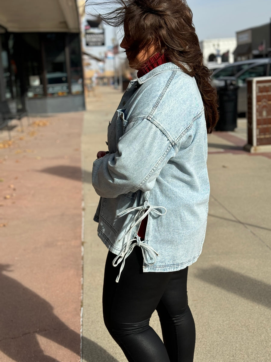 Side Tie Oversized Denim Jacket