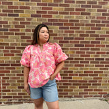 Floral Satin Babydoll Top w/Bubble Sleeve