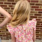 Girls Floral Ruffle Sleeve Tiered Dress