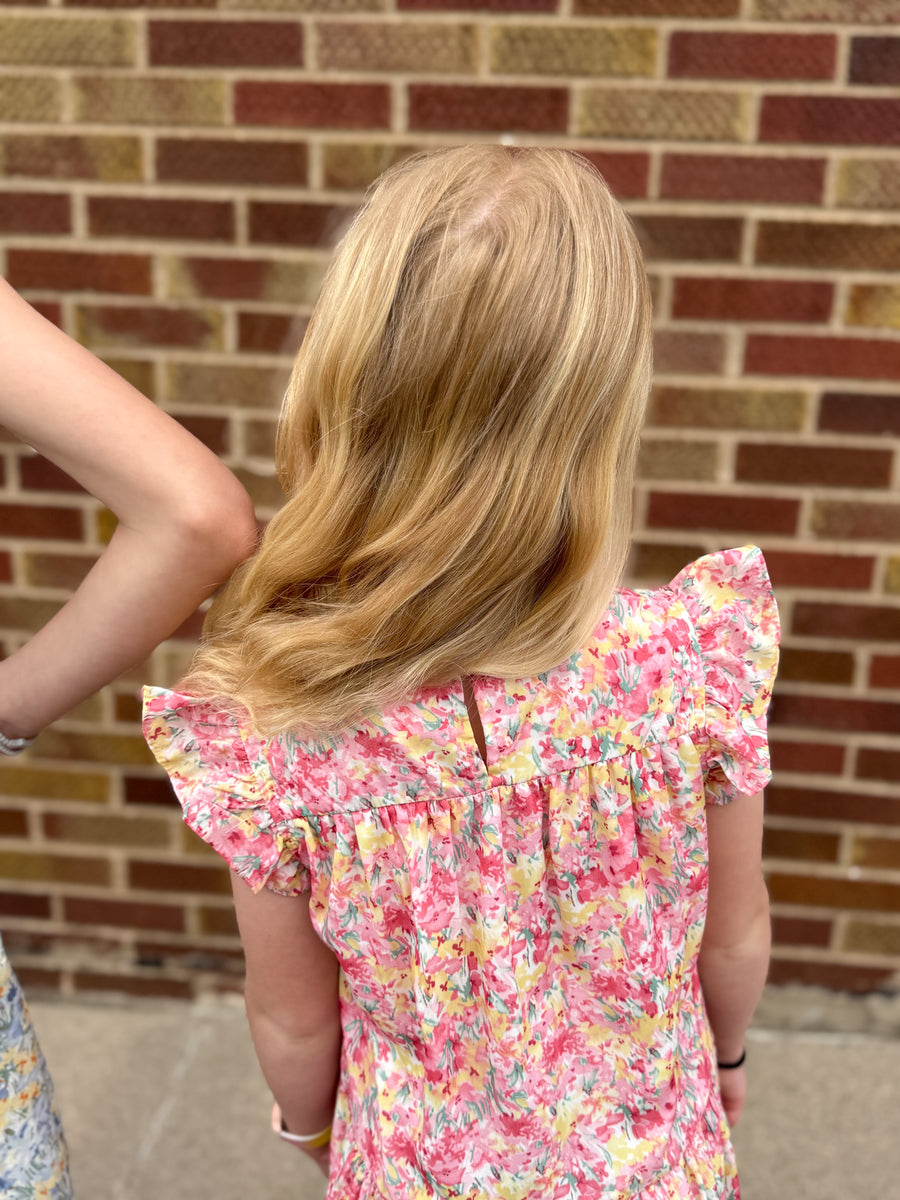 Girls Floral Ruffle Sleeve Tiered Dress