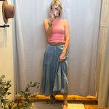 Denim Button Front Ruffle Hem Maxi Skirt