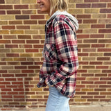 Berry Plaid Shirt w/ Hoodie & Front Pockets