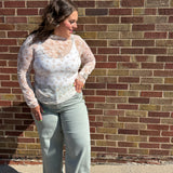 Plus Floral Bouquet Lace Mesh Sheer Top