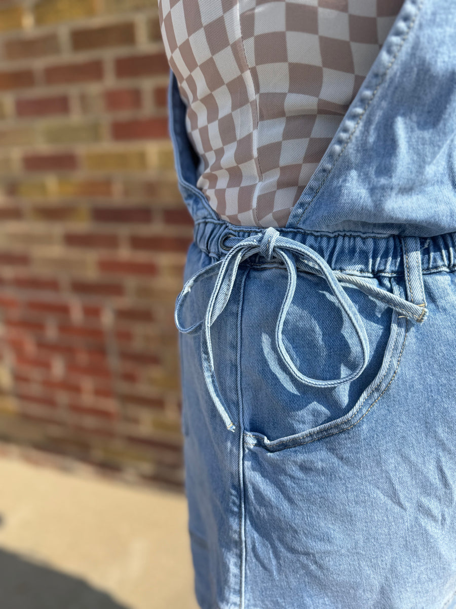Side Tie Short Overalls