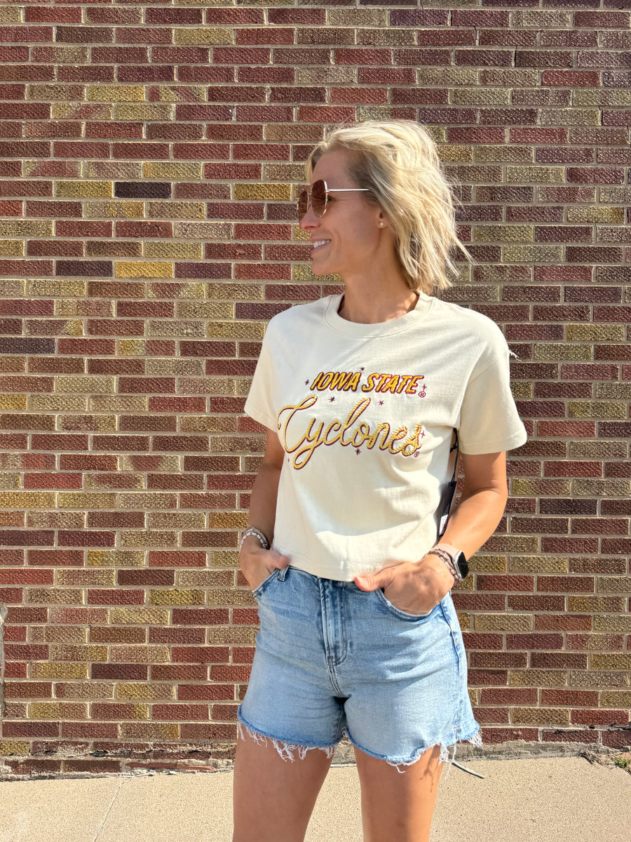 ISU Embroidered Laso Luxe Crop Tee