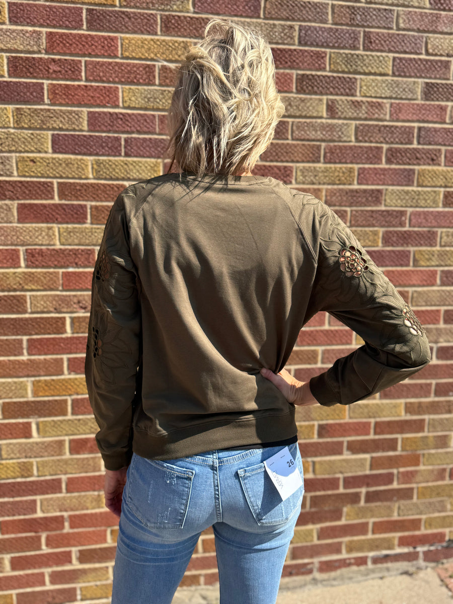 Floral Embroidered Sleeve Sweater