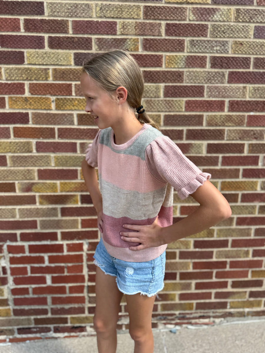 Girls Puff Sleeve Cropped Sweater