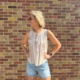 Pleat Tie Front Sleeveless Top