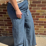 Plus Washed Pinstripe Wide Leg Pants
