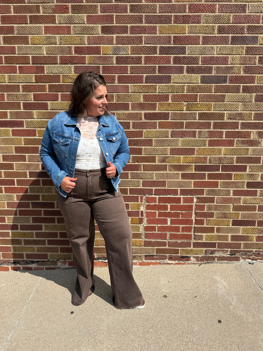 Plus Judy Blue Brown Wide Leg Jeans