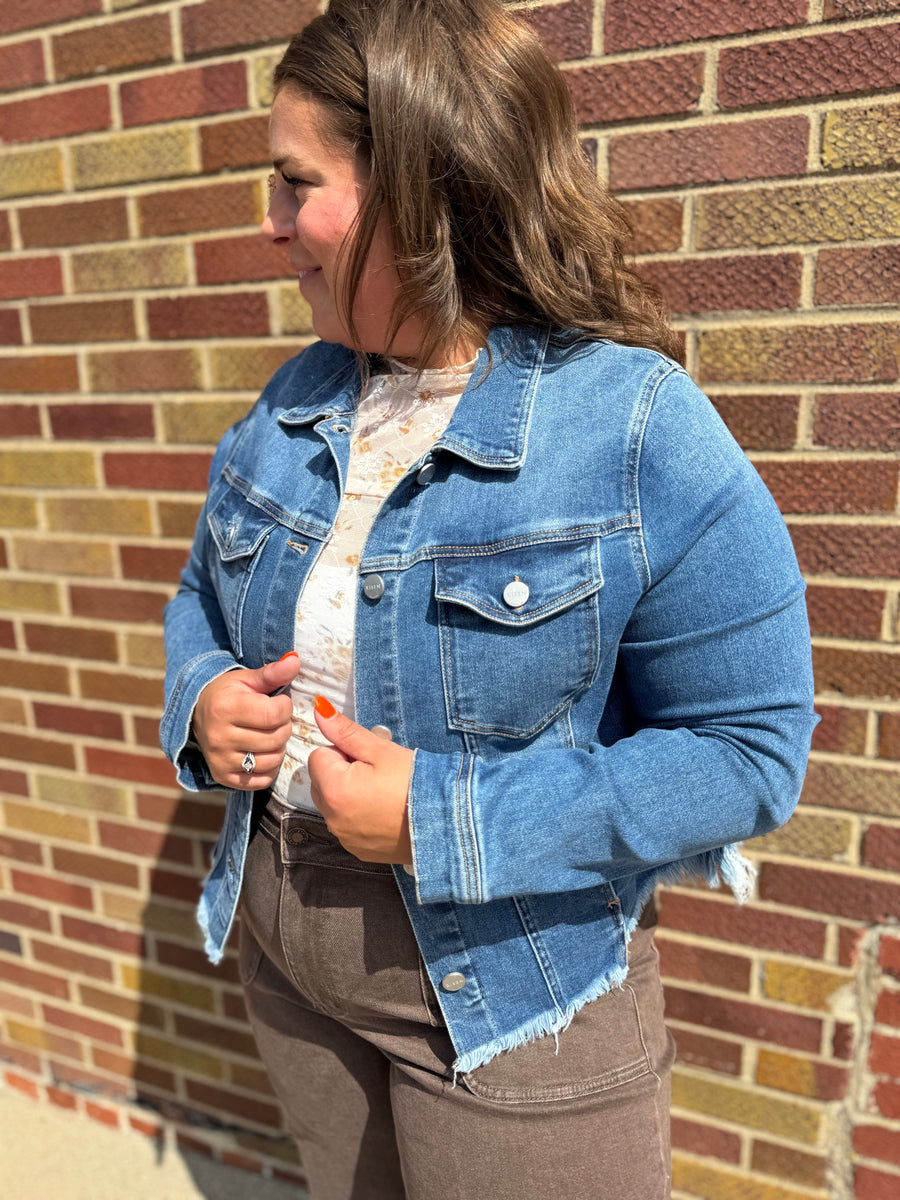 Plus Risen Irregular Fray Hem Jacket
