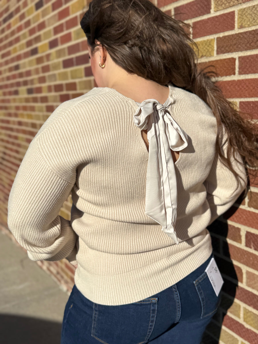 Lantern Sleeve Knot Back Sweater